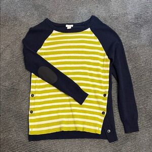 J. Crew Womens Navy and chartreuse Striped Sweater